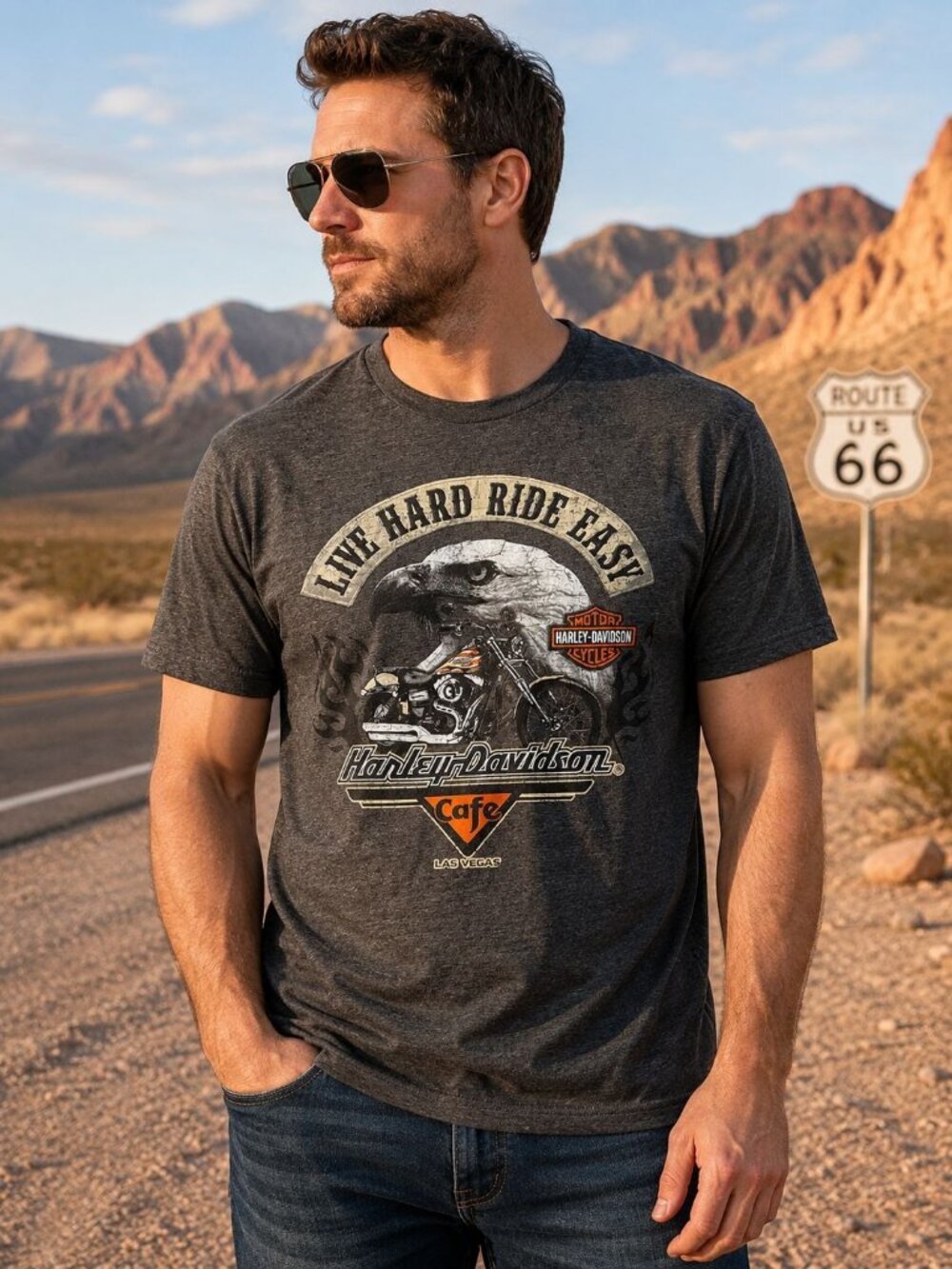 Harley Davidson Cafe Gray Short Sleeve Tshirt Las Vegas Men's Size L Graphic Tee